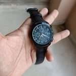 BLACK DIAL WITH BLACK CASE WITH BLACK LEATHER STRAP CHRONOGRAPH Working