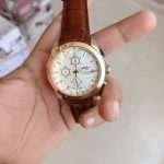 White Dial With Rose Gold Case With Brown Strap