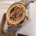 Automatic Watch Golden Dial Silver Golden Chain