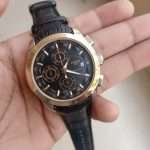 BLACK DIAL ROSE GOLD CASE WITH BLACK STRAP ( CHRONOGRAPH Working )